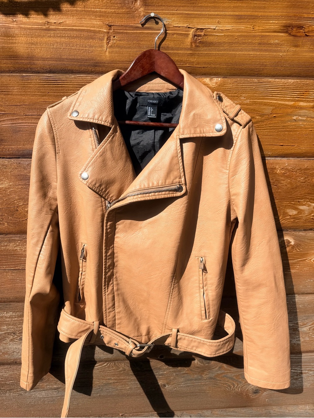 Forever 21 Camel Tan Faux Leather Bomber Jacket